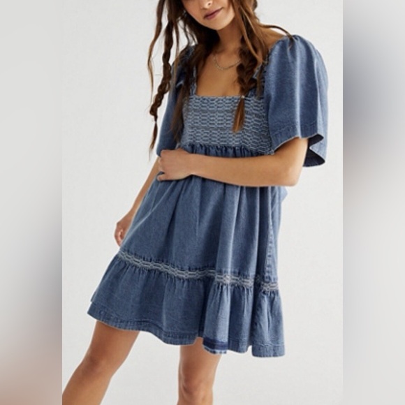 Free People Dresses & Skirts - Free People Easy to Love Denim Mini Dress Size L